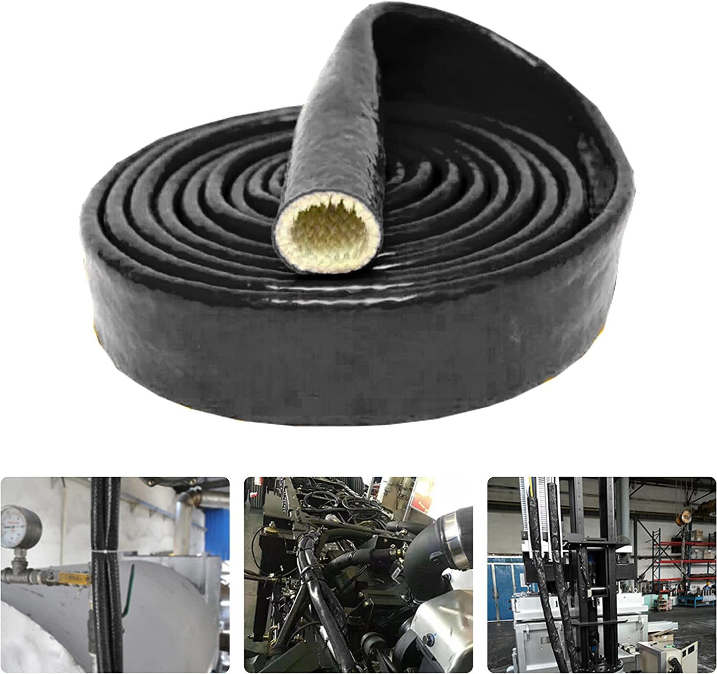 1-inch ID-25mm heat shield, fire-retardant silicone rubber coated woven fiberglass, black.
