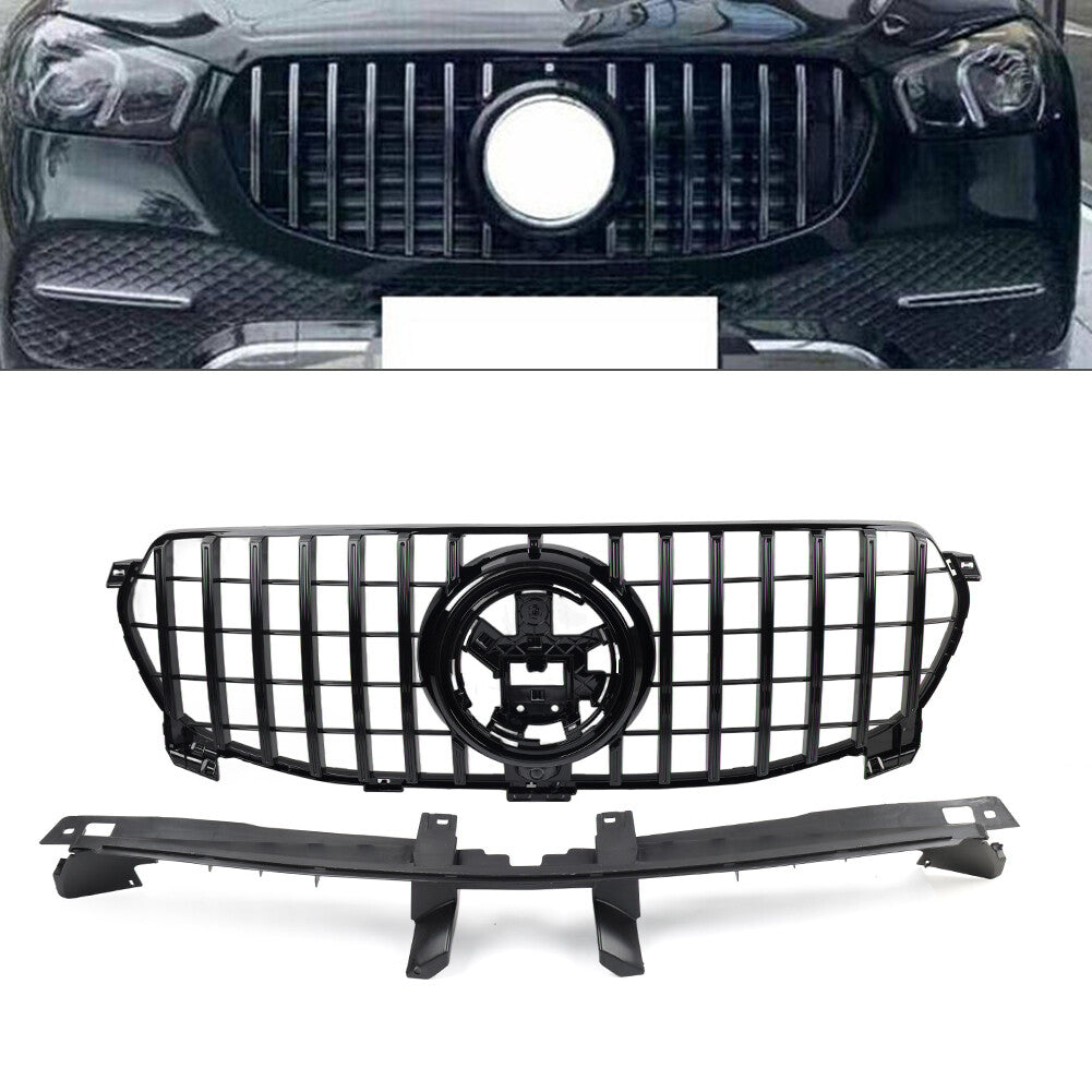 ABS GTR Style Front Bumper Hood Grille for Benz GLE Class W167 2020-2023 Black