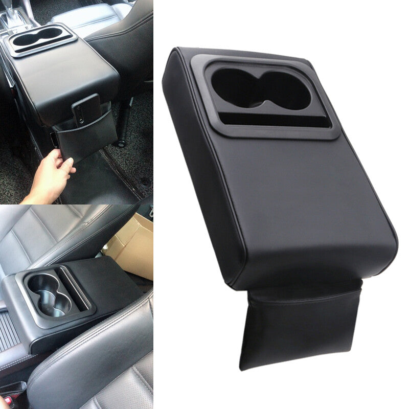Car center console box armrest cushion elbow holder cup holder black