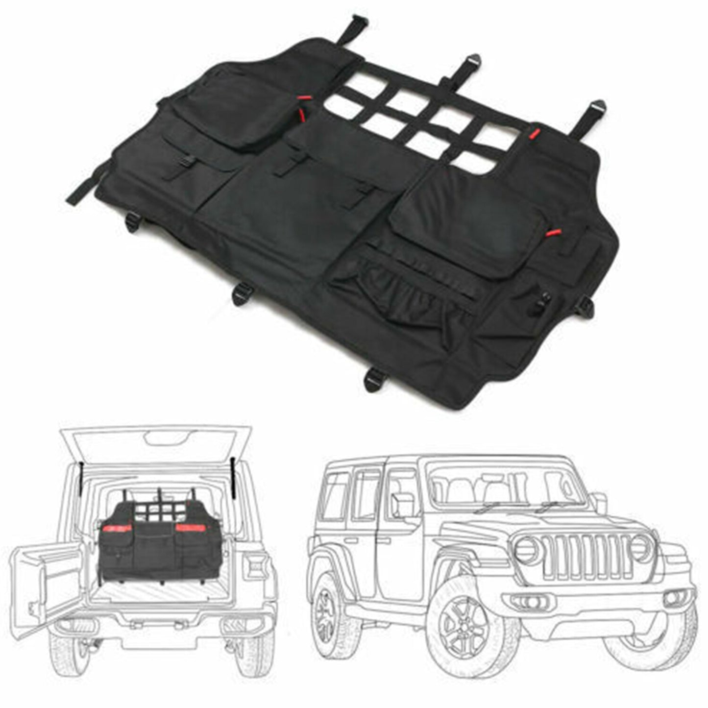 Black Rear Trunk Storage Bag Organizer Pocket Fits for Jeep for Wrangler JK JL 07-24