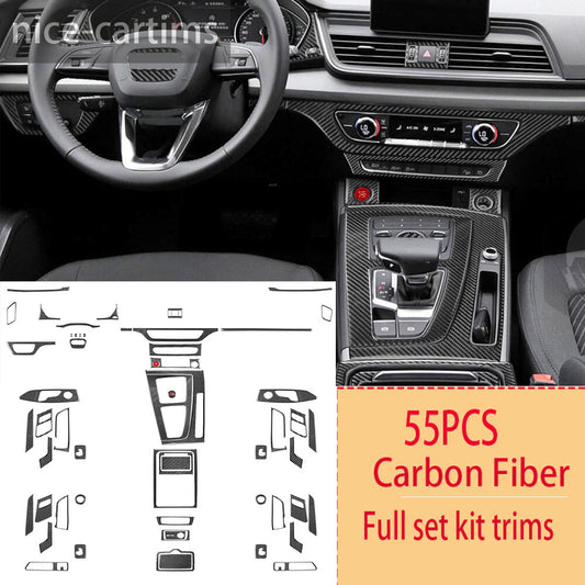 55Pcs Carbon Fiber Interior Full Set Decorative Trim Kit for Audi Q5 Q5L 2018-23