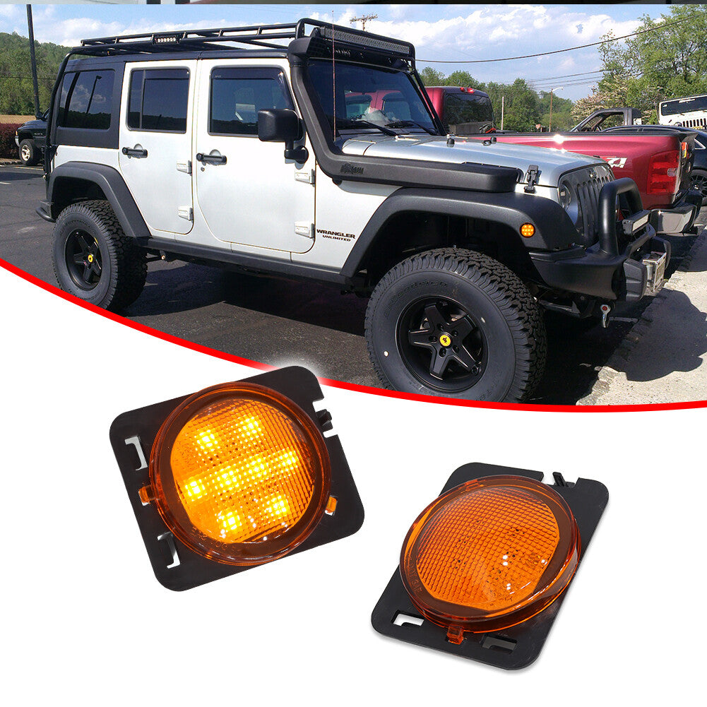 A pair of amber LED side marker lights for front fenders, suitable for 2007-2018 for Jeep for Wrangler JK