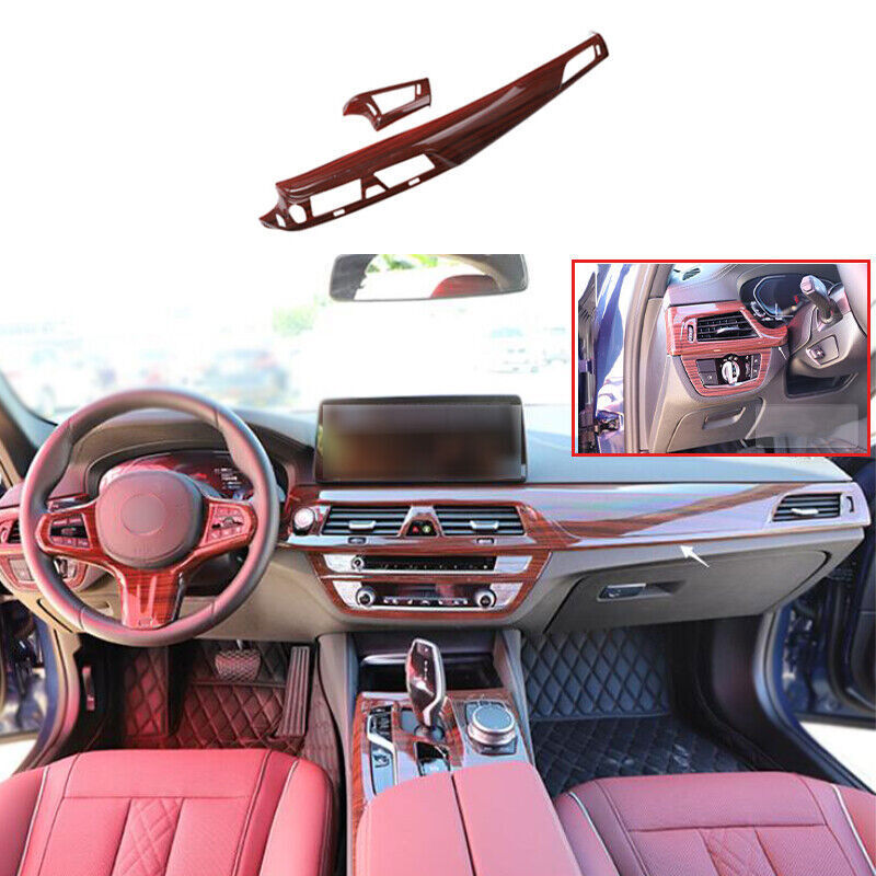 for BMW 5 Series 2018-2023 Red Wood Grain Central Console Instrument Strip Trim