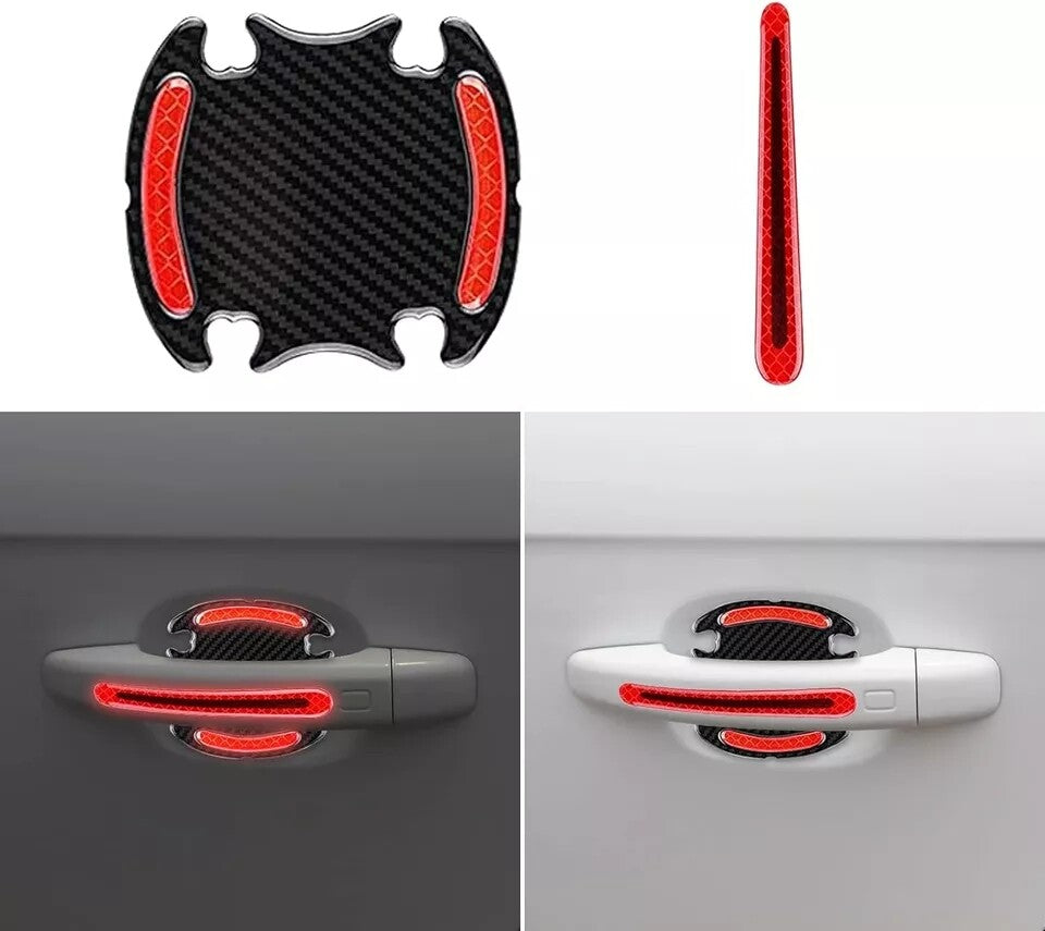Car door handle protection carbon fiber style red reflective tape 3D sticker
