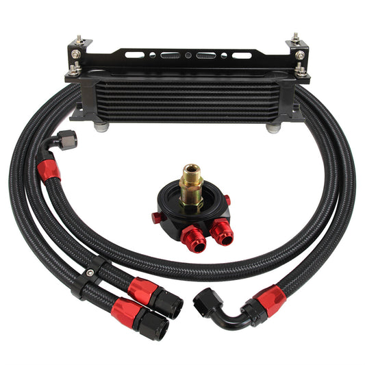 10 Row AN-10AN Universal Engine Oil Cooler+Filter Adapter Hose Kit For Japan Car