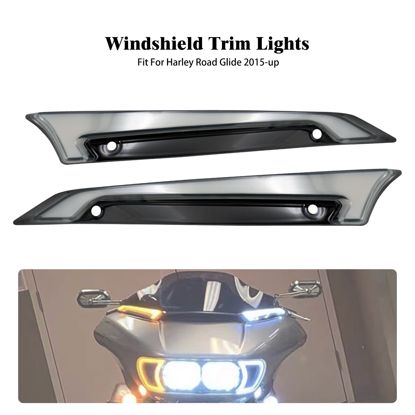 Black Windshield Trim w/ LED Turn Signal Light Fit for Harley Road Glide 15-2023