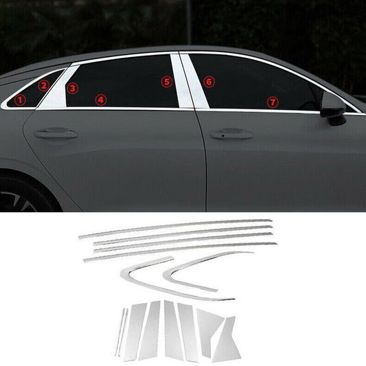 for Kia K5 2021-23 Chrome Steel Window Sill Pillar Post Strip Cover Trim Kit 14x