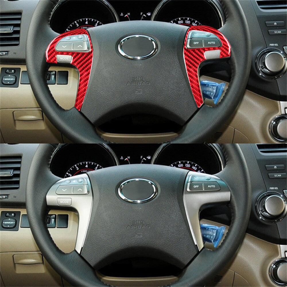 Red Carbon Fiber Inner Steering Wheel Button Cover For Toyot@ Highlander 2008-13