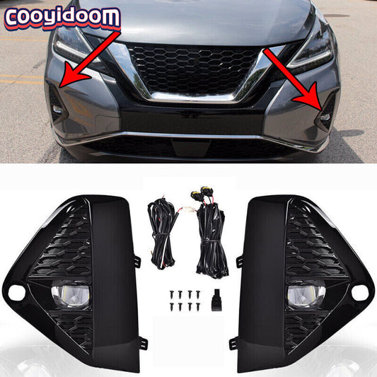 A pair of front bumper LED fog lights with chrome bezels and coils for the 2019-2020 Murano SL SV.