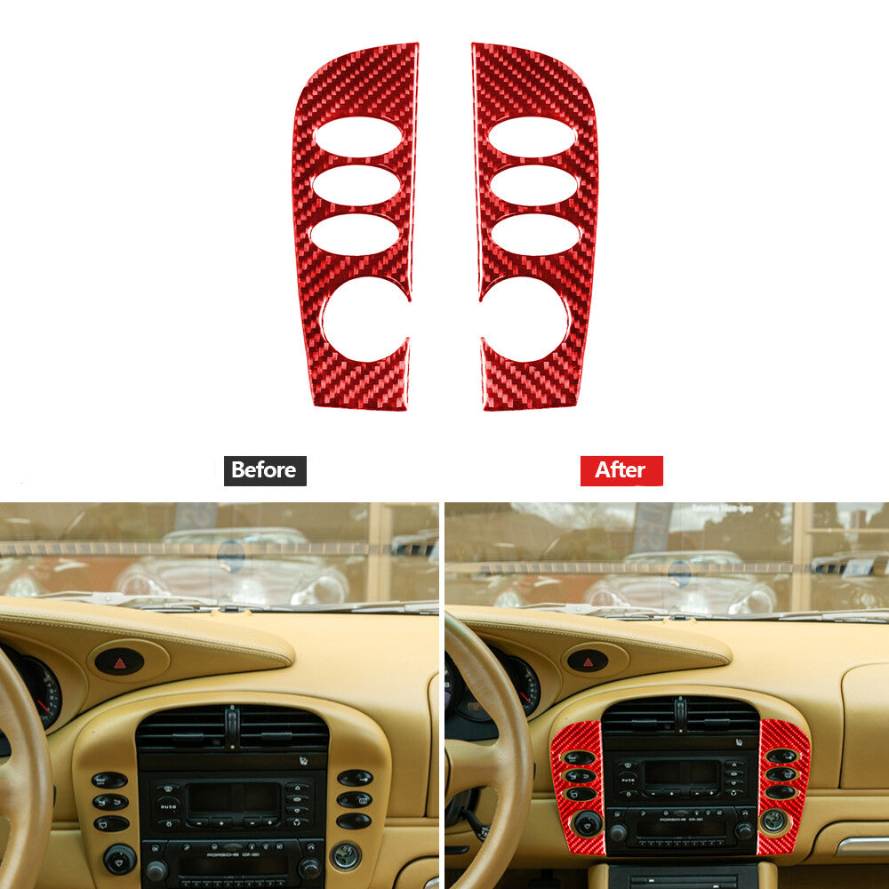 Red Carbon Fiber Radio Control Panel Cover Trim for Porsche Boxster 996 2002-04