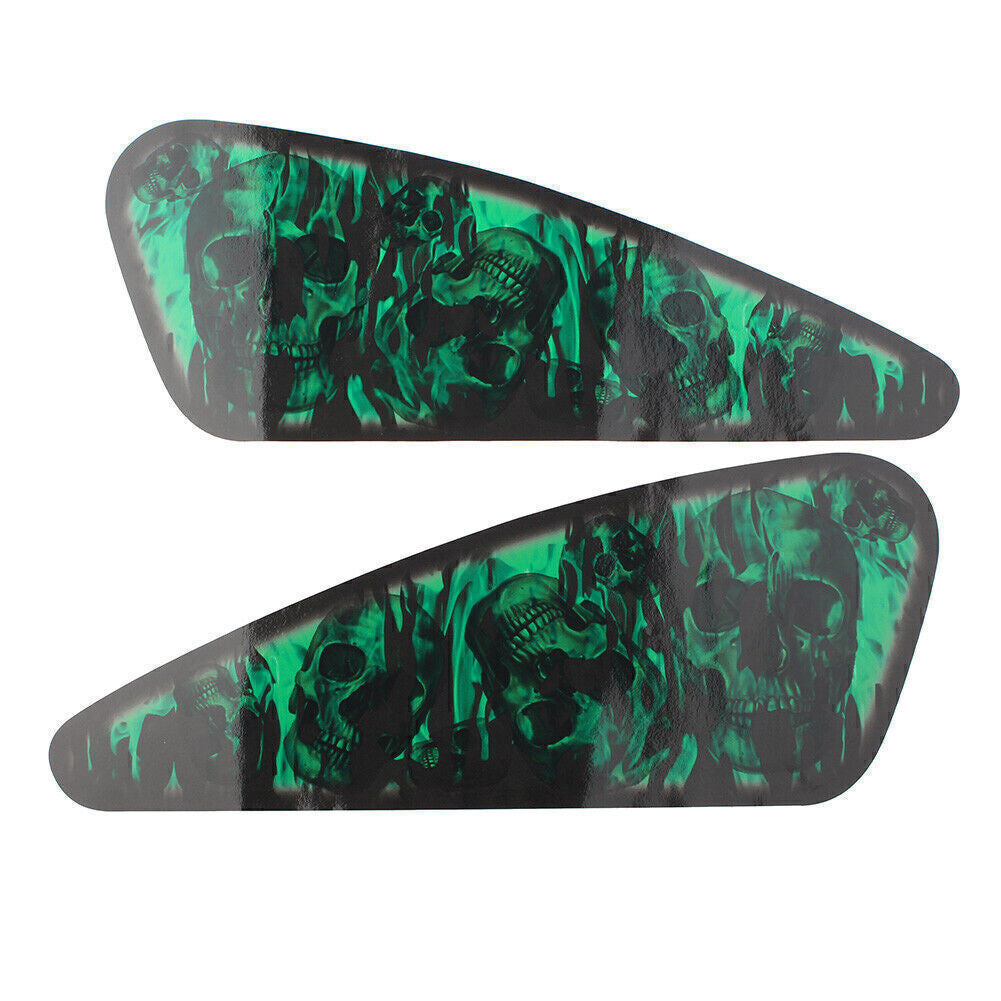 2Pcs Green Skull Motorcycle Decals Fuel Gas Tank Stickers for Harley XL883 1200