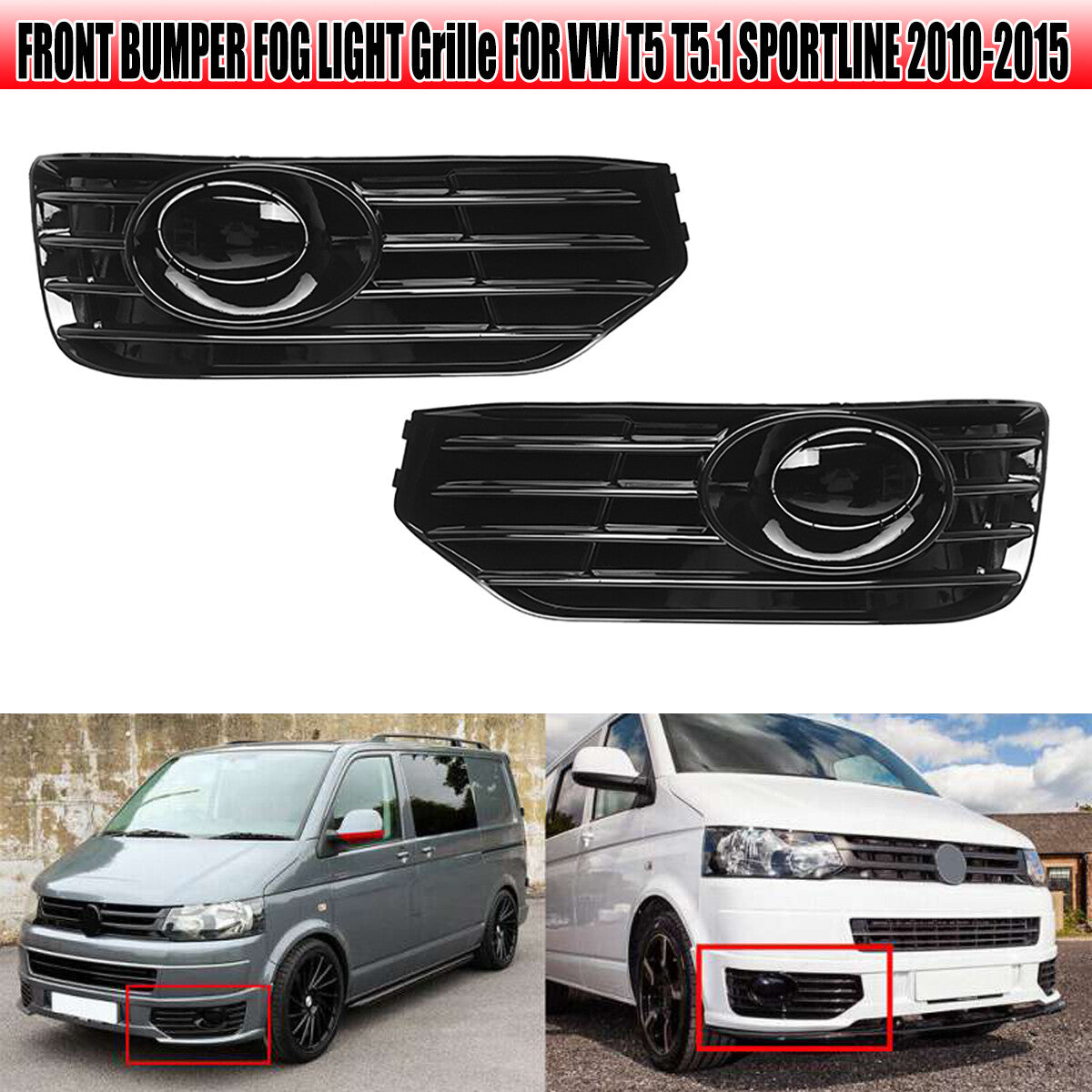 Two front fog light covers (Gille) for Volkswagen T5 T5.1 Sportline, 2010-15