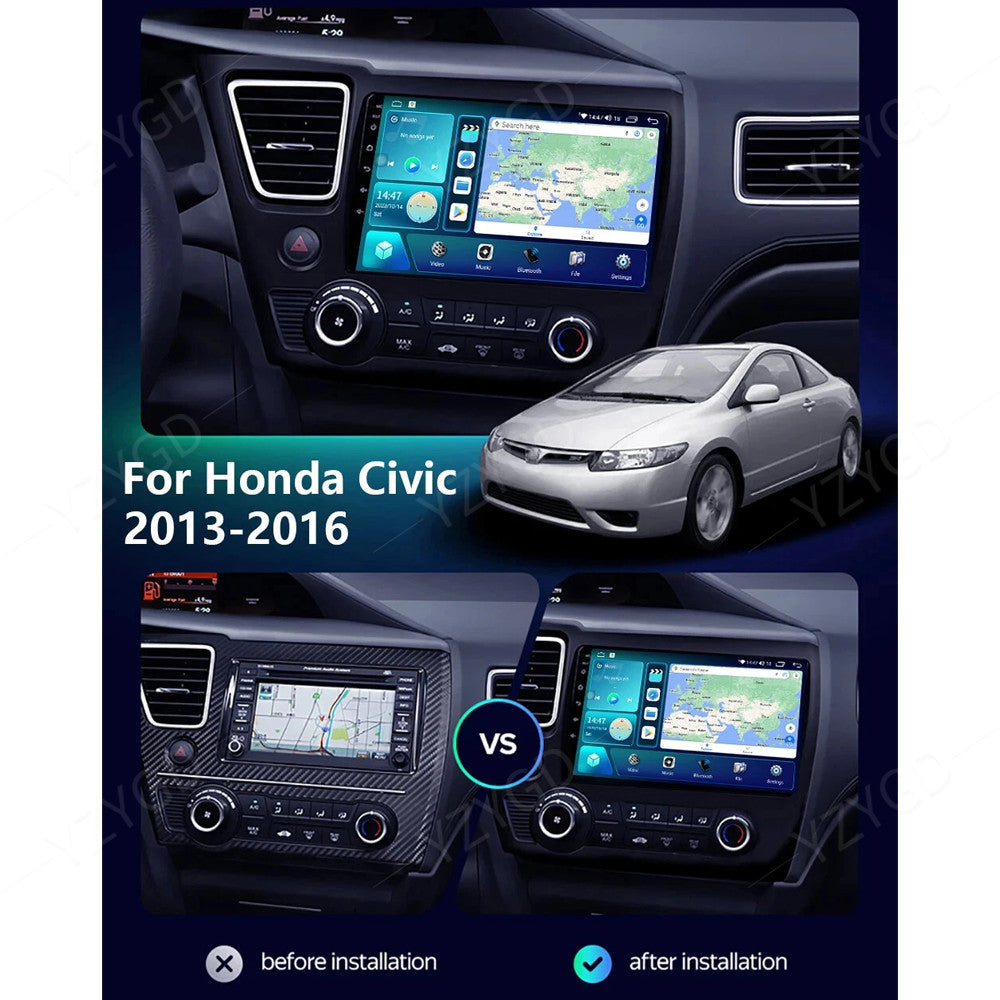 for Honda for Civic 2013-2016 Stereo GPS Multimedia Android CarPlay Car Radio Screen